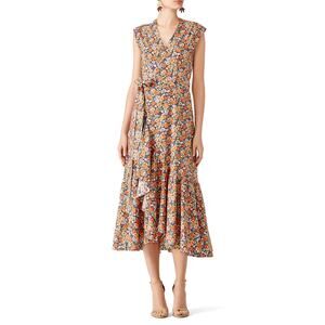NWT Rebecca Taylor Moonlight Floral Garden Poplin Ruffle Wrap Midi Dress
